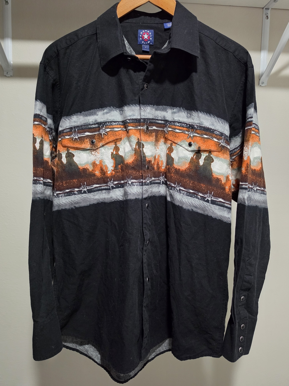 Panhandle Slim Shirt Men's Size L Western Wear Pearl Snap Long Sleeve Black